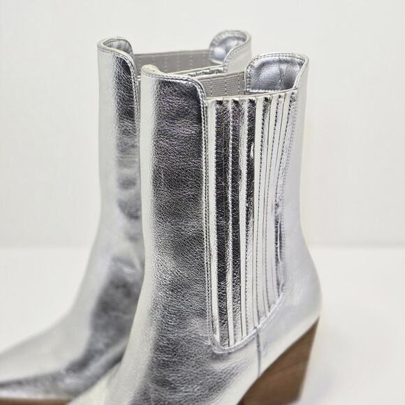 Chinese Laundry Metallic Silver Block Heel Western Boots Festival Disco Glam 10 - Picture 3 of 15